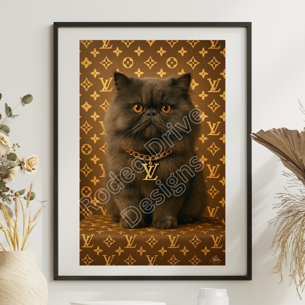 11x17 Luxury Inspired Persian Cat Art Print • Designer Pattern Wall Decor